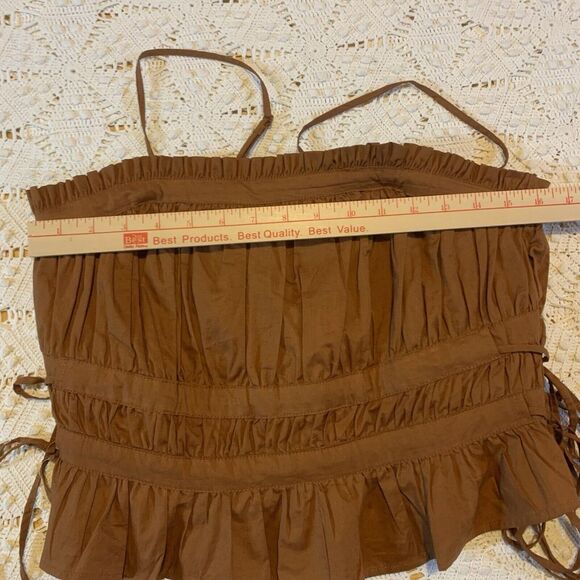 Free People Brown Ruffle Crop Top Tank - Medium - Side Ties Boho Faire (125) - Picture 10 of 12
